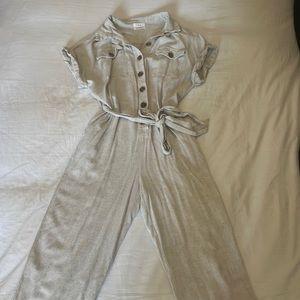 PRICE DROP: Lost + Wander beige jumpsuit! Tie waist and button down